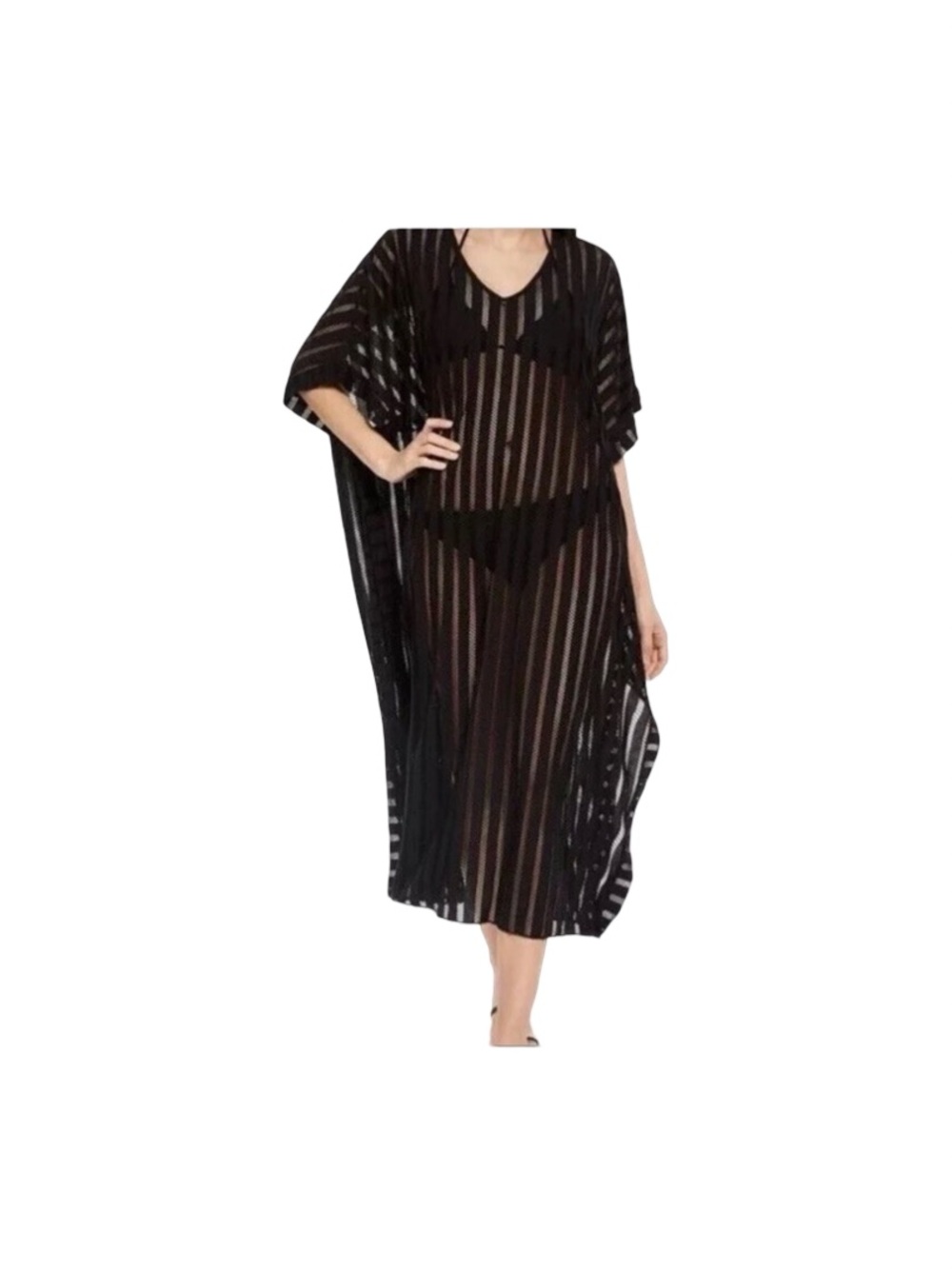 Calvin Klein Black Sheer Striped Cover-Up